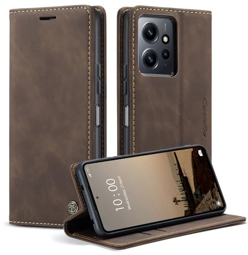 Casecret Handyhülle für Xiaomi Redmi Note 12 4G Hülle Premium Leder Klappbar Flip Case Tasche Wallet Magnet Magnetisch Kartenfach Klapphülle Schutzhülle Lederhülle Standfunktion Kaffee