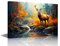 TISHIRON Leinwand-Wandkunst, Ölgemälde, abstrakter Hirsch mit großem Geweih, Posterdrucke, Leinwand, Wanddekoration, Heimdekoration, Idee für Kinderzimmer, Wohnzimmer, gerahmt, fertig zum Aufhängen,