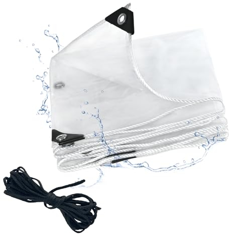 CNVAUIE Bâche, PVC, imperméable à l'eau, transparente, avec œillets, 0,35 mm, imperméable, bâche, pour tonnelle, balcon, terrasse, jardin, toit végétal, utilisé (1 x 2 m)