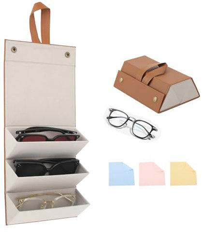 JRJRN Caja Guardar las Gafas Sol, 3 Ranuras Caja de Gafas Organizador, 3 Piezas de Paños de Limpieza de Microfibra, Caja Plegable Gafas para Hombre Mujer