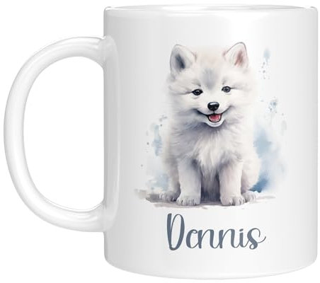 LIEBTASTISCH - Taza con animales conejo - Personalizado con nombre personalizado - Taza infantil para niño y niña - Diseño de animales - Blanco (perro de nieve)