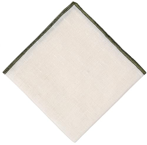 Hell Blues Herren Einstecktuch, Leinen, cremefarben mit farblich besticktem Rand, Anzugzubehör für Hochzeit, formelle Veranstaltung, 24 cm x 24 cm