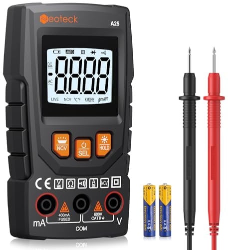 Neoteck Multimetro Intelligente da 4000 Conteggi Portatile Tester Elettricista Gamma Automatica Multimetro Smart Misura Corrente AC/DC Tensione Resistenza Continuità con Funzione NCV Torcia Elettrica