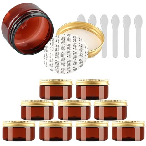 PQPAUTY 12 Pièces Vides 100 ml Brun Cosmétique Pot en Plastique avec Couvercle Or 100 g Pots de Cosmétique Crème de Bouteille Contenant