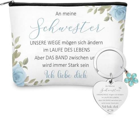 Xuniea Beste Freundin Geschenk Set Freundschaft Kosmetiktasche und Schlüsselanhänger mit Blüte Anhänger Schwester Geschenk für Schwester Beste Freundin Mädchen Geburtstag Weihnachtsgeschenke