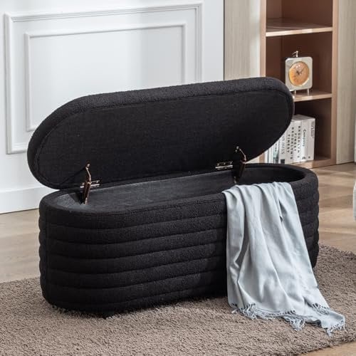 chairus Kunstfell Sitzbank mit Stauraum für Wohnzimmer Sitzhocker Aufbewahrungsbox für Schlafzimmer Moderne Polsterbank Bettbank (Schwarz)