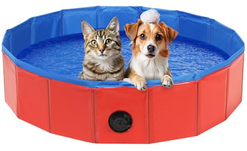DASBET Foldable Dog Pool Dog Paddling Pool PVC Collapsible Dog Swimming Pool Portable Pet Wading Pool for Dogs, Puppies, Cats Pet Tub for Indoor & Outdoor (80 x 20cm, Red)
