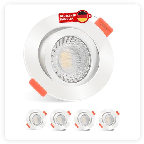luxvenum LED Einbaustrahler 230V 7W - 5x dimmbare LED Deckenleuchte extra flach nur 25mm, 60° Abstrahlwinkel, 90 CRI Farbwiedergabe, Deckenspots für Flur, Wohnzimmer, Küche, Farbe Weiß, 3000K