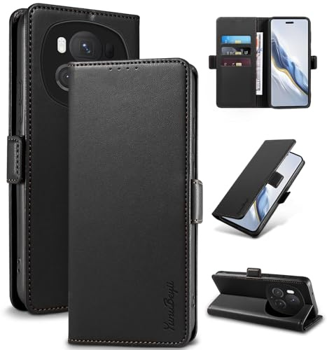 Yunubeyii Cover Libro per Honor Magic 6 Pro,Nero | Blocco RFID,Luxury PU Pelle,Portafoglio,Card Holder,Magnetic Phone Custodia,Kickstand,Protettiva,Antiurto