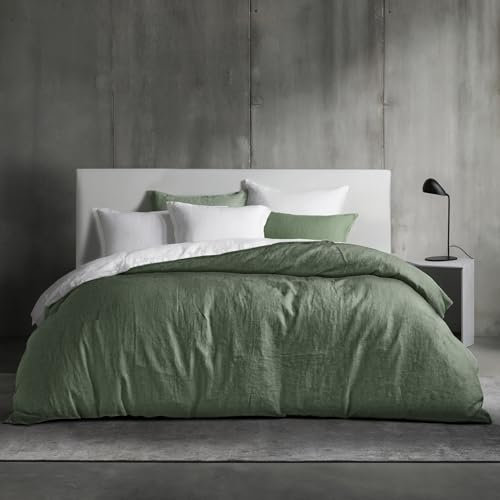 Dreamzie Bettwäsche 200x200 Baumwolle, Bettwäsche-Sets Grün mit Reißverschluss, Ähnliche Textur wie Stone Washed Leinen, Enthält 1 Bettbezug 200x200 und 2 Kissenbezug 80x80