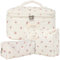 Lot de 3 Trousse de Toilette Femme Voyage en Coton, Floral Trousse de Maquillage, Pochette de Rangement Makeup Bag Grand Capacité, Trousse de Beauté Trousse Matelassée Cosmétique pour Femme Fille