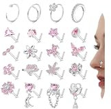 Milacolato 20Stück Nasenpiercing Silber Nasenring Nasenstecker Nasenpiercing Set Nasenpiercing Stecker mit CZ Chirurgenstahl Nostril Piercing Schmuck Damen 20G