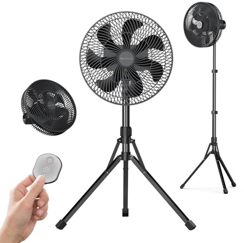 Marchpower 12in NEW Outdoor Standing Fan, Foldable Camping with Detachable Tripod 16000mAh Rechargeable Travel with Remote Quiet Oscillating Adjustable Height Pedestal Floor for Home