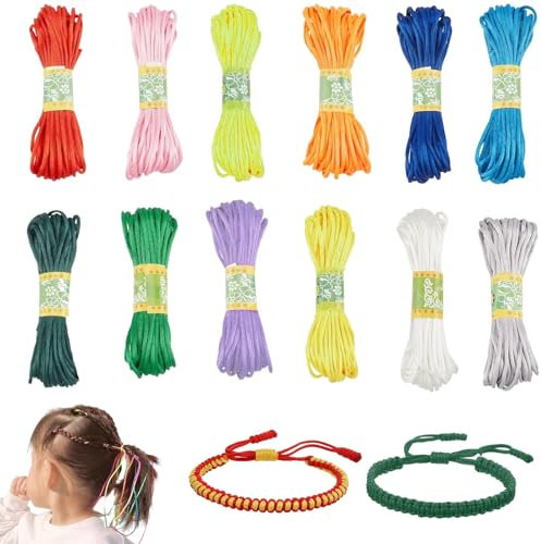 Filo per braccialetti 120m Nylon 2mm 12 colori vari, set completo per creazioni artigianali, durevole e lucido, ideale per DIY, braccialetti, collane e decorazioni
