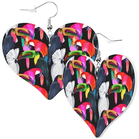 Herz-Ohrringe für Damen, trendig, bunt, Tukan, Kakadu, Papagei, Leder, modische baumelnde Ohrringe, lustige nickelfreie Ohrringe für Geburtstagsparty, Gastgeschenk, Deko-Zubehör