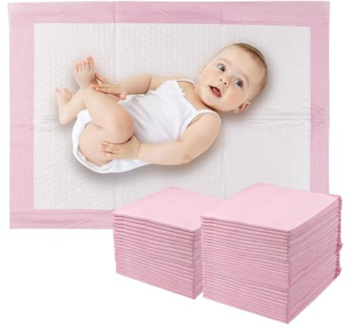 Eckerdromk Lot de 50 atelas à Langer pour Bébé, 60 × 40cm Alese Jetable Bebe, Tapis de Change Respirantes, Ultra Doux, Anti-Fuite, à Absorption Rapide pour Table à Langer et Lit Bébé (Rose)