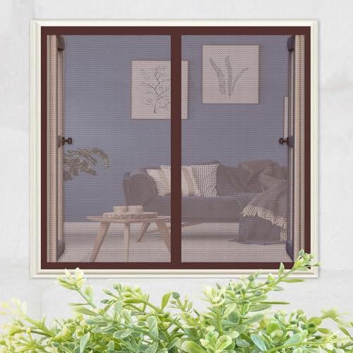 Fliegengitter Tür Magnet Insektenschutz 105 x 135 cm Magnetvorhang Insektenschutz Ohne Bohren Magneten Fliegengitter Tür, Insektenschutzgitter für Schiebetür Terrassentür, Braun