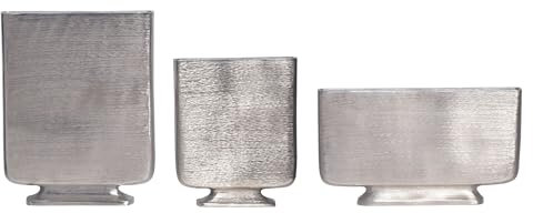 Wohnling Deko Vase 3er Set Aluminium Silber Blumenvase Modern, Dekovase Eckig 3-teilig für Blumen, Alu Tischvase Wohndeko Metall Tischdeko Handgefertigt