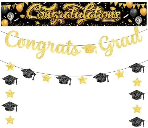 WideSmart Laurea Striscione, Ghirlanda Congratulazioni, Decorazione per Casa e Giardino, Festa Laurea Gadget, Fai da Te, Rosso e Nero, 300 x 50 cm