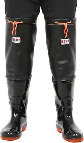DgtZyrih Atmungsaktive Wathosen Angeln Jagd Arbeitsstiefel rutschfeste Regenstiefel aus PVC 100% wasserdichte Gummistiefel, Unisex Tall Gummistiefel für alle Wassersportarten,Schwarz,45