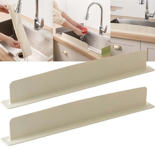 Cucina e Bagno Morbido Silicone Acqua Retaining Board, Integrato Completo Ventosa Splash Proof Retaining Strip, Silicone Sink Splash Guard con Forte Ventosa (2pc* Beige)