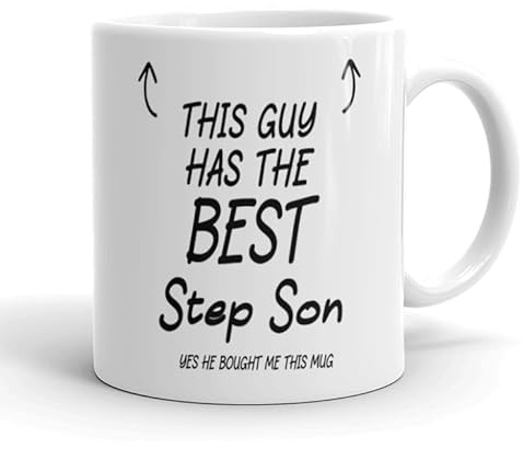 VIROSA Funny Stepson Mug – “This Guy Has The Best Stepson… Yes, He Bought Him This Mug” – 11oz Coffee Cup – Gift from Stepdad or Stepmum – Birthday, Holiday or Family Event