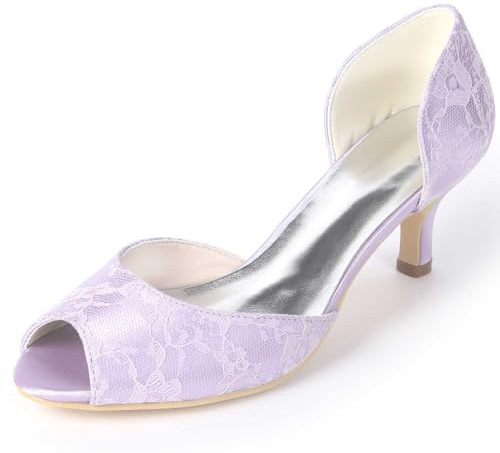 Women's Satin Low-Heeled Open-Toe Kitten Heel Dress Pumps - Sandals for Weddings and Party Occasions Light Purple