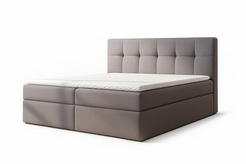 A&J MöbelLand Boxspringbett 200x200 mit Bettkasten und Lattenrost – REF, Bett mit Matratze H2 und Stauraum in Grau