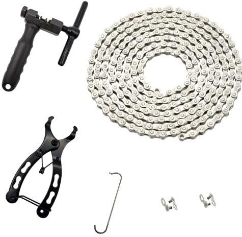 Bike Chain Kit, 6/7/8 Speed Chain Tool & Bicycle Chain Replacement Kit, 1/2x3/32 126 Links, Chain Breaker, Link Plier with Hook, 1 Pair Reusable Chain Buckle for Mountain Road Bike