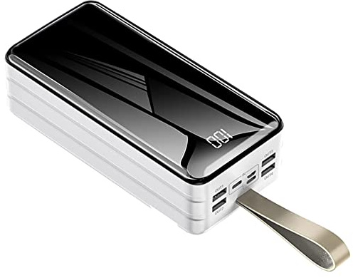 Power Bank 40000-80000Mah Caricabatterie portatile USB 4 uscite 3 ingressi, batteria ad alta capacità con display, ricarica rapida per tutti i telefoni cellulari, bianco, 40000 mAh