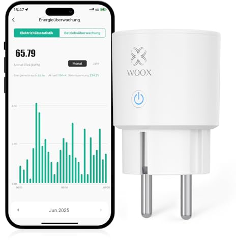 Woox Smart Alexa Steckdose, Kleinste Smart Home WLAN Steckdose mit Strommessung 16A, TÜV Geprüft, Zeitschaltuhr Sprachsteuerung Kompatibel mit Alexa/Google Home