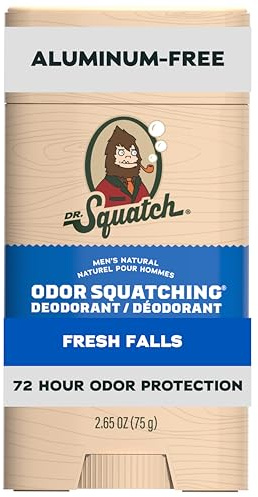 Dr. Squatch Natural Men’s Deodorant – Aluminium Free Natural Deodorant Men with Charcoal & Postbiotics for 72-Hour Odor Protection – Fresh Falls, 75g
