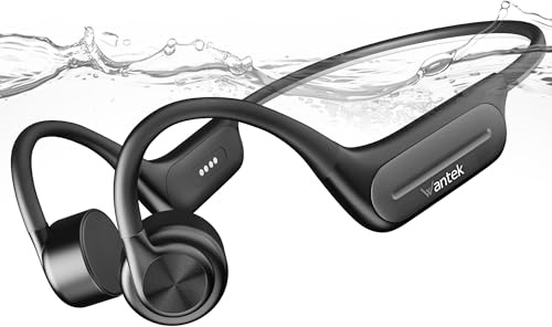 Wantek Cuffie Conduzione Ossea Bluetooth, Auricolari Open-Ear Wireless con Lettore MP3 32GB,IP68 Impermeabili,per Nuoto,Corsa,Ciclismo,Allenamento e Nuoto Auricolari Sportivi