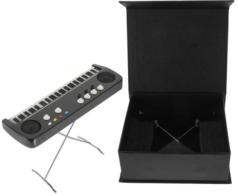 Mikinona Mini Organo Elettronico in Legno da 14 Cm Custodia Nera, Decorazione per Casa delle Bambole e Mini Tastiera Elettronica per Ambienti Musicali in Miniatura Stile Stile Casuale