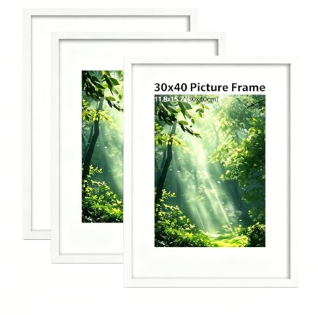 ZORVENIX 3er Set Bilderrahmen 30x40 cm, Holzrahmen mit Acrylglas für 22x28 cm Fotos, Weiß