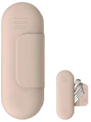 Trousse Silicone Pinceaux Maquillage Kaki, Porte Cosmétiques en Lavable | Rangement Pinceauxs Portatif Sac, 22.7 × 8.5cm étui à Pinceau de Portable Fermeture Magnétique pour, Cosmétique pour Voyage