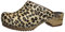 Sanita Caroline offener Clog | Original handgemacht | Leder-Holzclogs für Damen | Braun Leopard | 37 EU