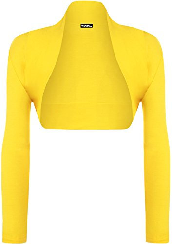 WearAll Ladies Long Sleeve Shrug Womens Bolero Cardigan Top - Bright Yellow - 12/14