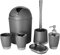 Bathlux Modern Design 6 Piece Bathroom Accessory Set, Toilet Brush, Waste Bin, Soap Dish, Tooth Brush Holder Soap Dispenser, Rinse Cup (Grey)