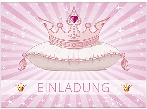 8 Einladungskarten Prinzessin Kindergeburtstag mit Umschlägen, Prinzessinnen Rosa Krone für Mädchen, Karte Geburtstag Einladung zum Ausfüllen