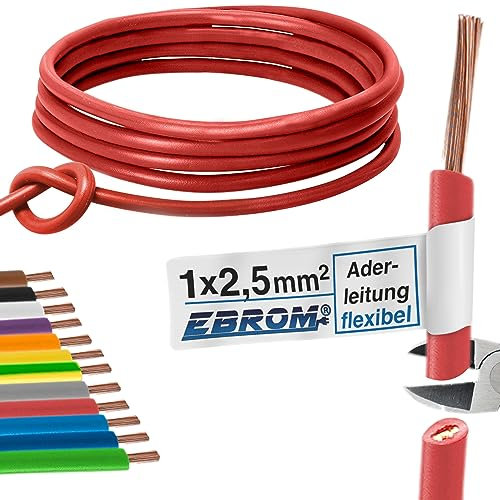Cable de cableado – Cable flexible – Cable de PVC – H07V-K 2,5 mm² – Color: rojo – muchas longitudes disponibles en incrementos de 5 metros, su longitud: 60 m 2,5 mm²