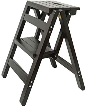 Klapptreppe Klappstufen Klapptritt Trittleiter 2 Stufen aus Holz schwarz leicht und faltbar für Kind Erwachsene für Bibliothek Loft Küche Home Decoration - 150kg Kapazität