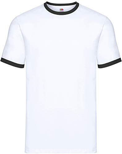 Fruit of the Loom Valueweight Ringer T Herren T-Shirt, Größe:M, Farbe:weiß/schwarz