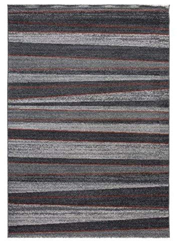 andiamo Webteppich Alicante-gestreifter Kurzflorteppich im Retro-Stil, Verschiedene Designs: Streifen, Grau und Beige, Farbe:Grau-Koralle, Größe:80 x 150 cm, Polypropylen