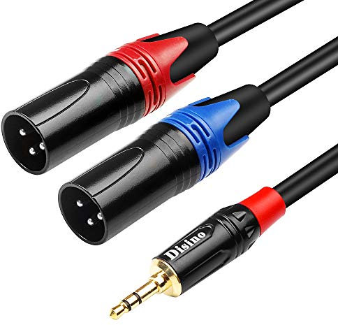 Disino 1/8 Inch to Dual XLR Male Y-Splitter Cable,Unbalanced 3.5mm Mini Jack TRS Stereo Aux to Double Male XLR Adapter Interconnect Breakout Patch Cord - 3.3 Feet/1 Meter