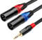 Disino 1/8 Inch to Dual XLR Male Y-Splitter Cable,Unbalanced 3.5mm Mini Jack TRS Stereo Aux to Double Male XLR Adapter Interconnect Breakout Patch Cord - 3.3 Feet/1 Meter