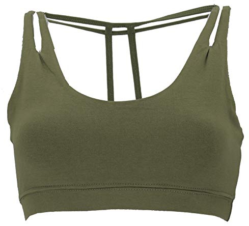 GURU SHOP Goa Psytrance Bikini Top, Goa Top, Pixi Yoga Bra - Olivgrün, Damen, Baumwolle, Size:M/L