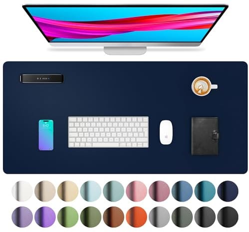 Leather Desk Pad Protector,Mouse Mat,Office Desk Mat,Non-Slip PU Leather Desk Blotter,Laptop Desk Pad,Waterproof Desk Writing Pad for Office and Home (80cm x 40cm, Dark Blue)