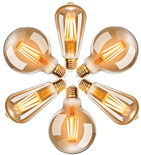 Ampoules LED 6W Edison Vintage G95 + 4W ST64, Blanc Chaud 2200K E27, Equivalent à Ampoule Traditionnelle 54W 40W, Ampoule Rétro à Filament, Rétro Antique Lampe décorative, Non-Dimmable, Lot de 6