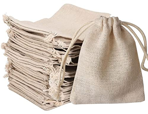 nuoshen 30 Pcs Hessian Bags, 8 X 10 CM Burlap Bags Cotton Drawstring Bag Hessian Fabric Small Drawstring Bag Gift Bag for Jewelry Wedding Christmas Party and DIY Craft